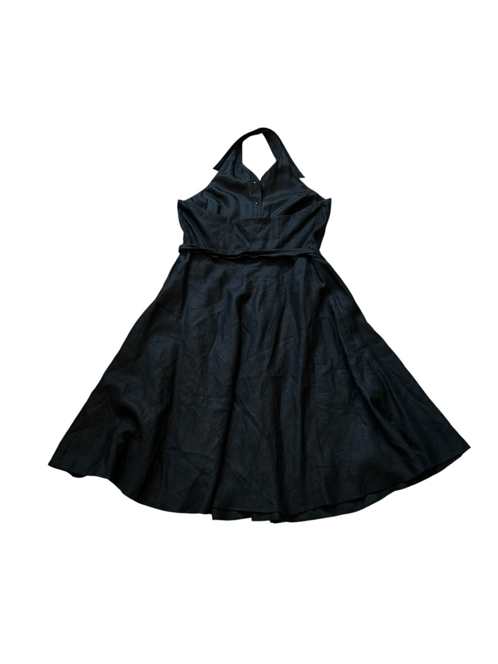 Ralph Lauren Linen Halter Midi Dress Black Tie Belt Minimalist Coastal Summer - Picture 6 of 7